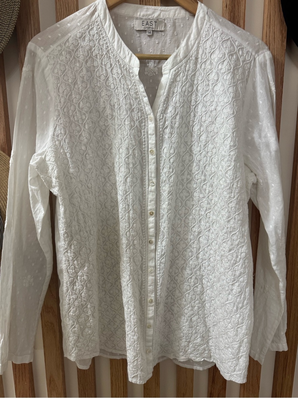 East 5th White Embroidered Button-Down Blouse